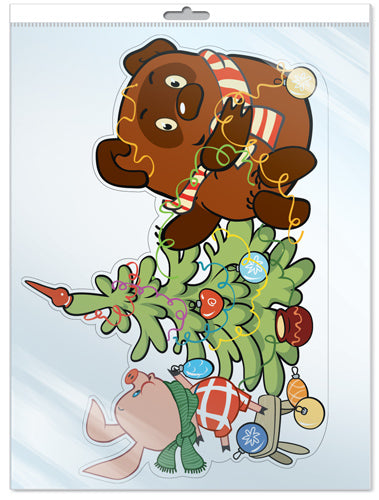 *Ф2-12183-П ПЛАКАТ ВЫРУБНОЙ А3 В ПАКЕТЕ. Винни-Пух и Пятачок украшают елку из мультфильма Винни-Пух (с блестками в индивидивидуальной упаковке с европодвесом и клеевым клапаном)