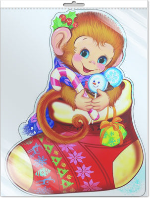 *Ф-8852-П ПЛАКАТ ВЫРУБНОЙ А3 В ПАКЕТЕ. Рождественский носок с подарками (с блестками и уф-лаком в индивидивидуальной упаковке с европодвесом и клеевым клапаном)