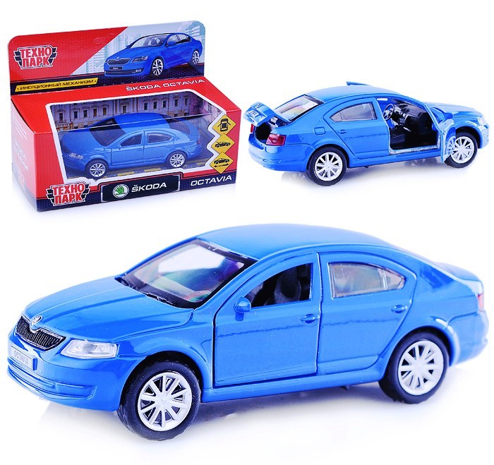 Машина металл "SKODA OCTAVIA", длина 12см, открыв. двери, инерц, СИНИЙ в кор. Технопарк в кор.2*36шт