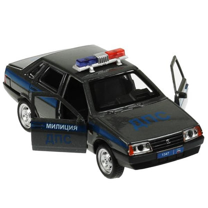 Машина металл LADA-2108/21099 МИЛИЦИЯ 12см, двер,баг,инерц, ассорт, дис. Технопарк уп-12шт в кор.6уп