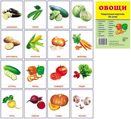 Раздаточные карточки "Овощи" (63х87мм)
