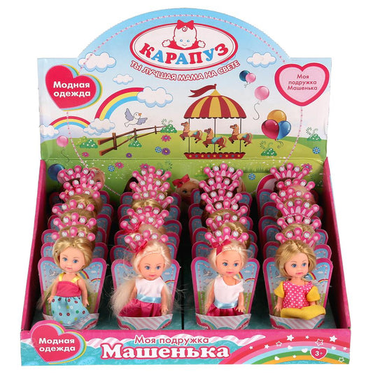 КУКЛА ТМ Карапуз. Машенька 12см, твердое тело, 4 вида платьев в дисплее уп-24шт в кор.2*2уп