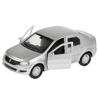 Machine en métal "RENAULT LOGAN"12 cm, ouverte. двери, инерц, серебристый, в кор. Parc technologique dans le cor.2*36шт