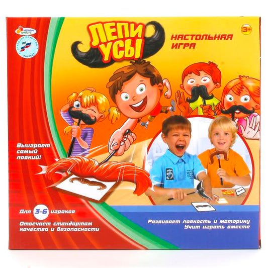 НАСТОЛЬНАЯ ИГРА "ИГРАЕМ ВМЕСТЕ" "ЛЕПИ УСЫ" В РУСС. КОР. в кор.2*24шт