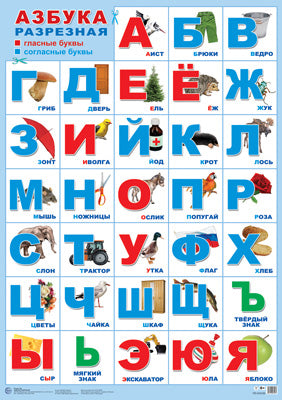 ПЛ-15103 (6096) Плакат А2. Азбука разрезная (с картинками, в голубой рамке)
