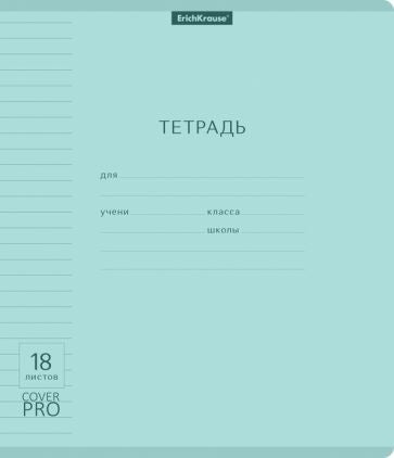 Тетрадь ШУ с пласт. обложкой на скобе ErichKrause Классика CoverPrо Pastel, мятный, А5+, 18 л 56365
