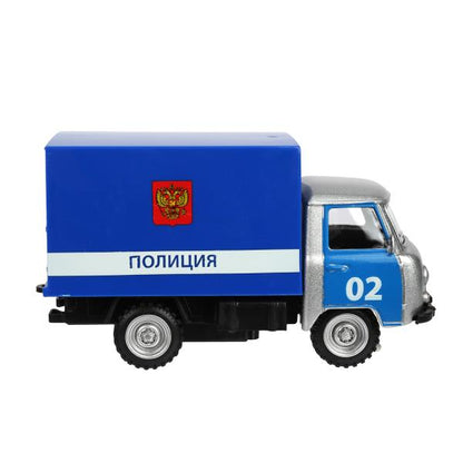 Модель металл УАЗ 3303 ПОЛИЦИЯ UAZ 11 см, двери, инерц. Технопарк в кор.2*96шт