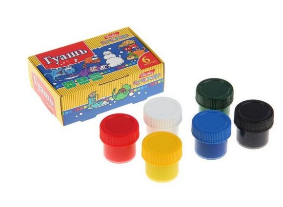 Краски Гуашь 6 цв. 20г Chats en carton dans un panier en carton