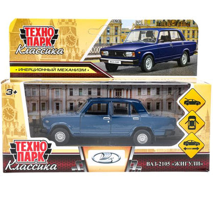 Машина металл LADA ваз-2105 1997 12 cm, двери, багаж, инерц.темно-синий,кор. Технопарк в кор.2*36шт