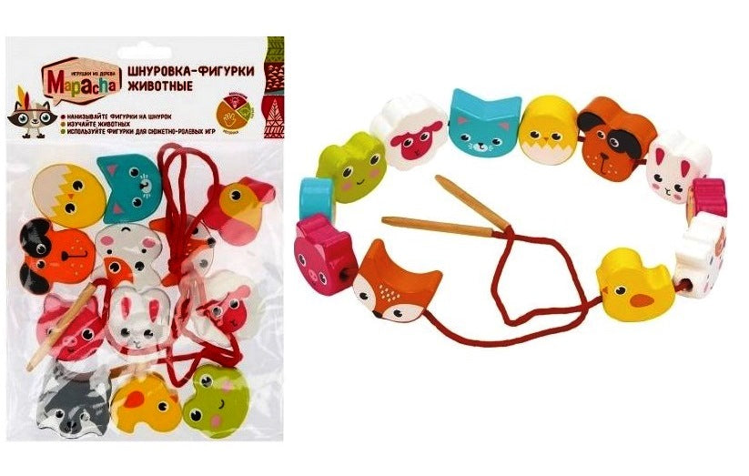 MAPACHA. 76804 Шнуровка-фигурки "Животные": 12 дет 3-4 см, шнурок