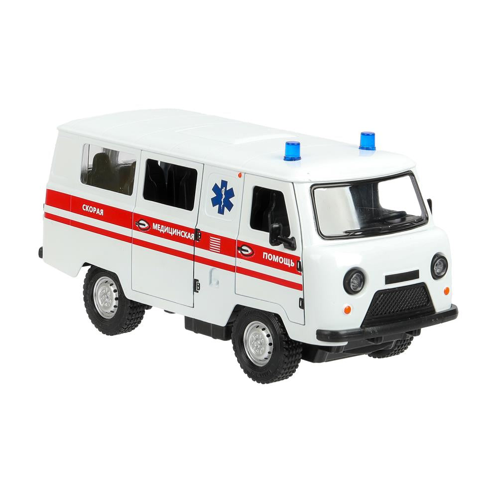 Machine en métal pour le véhicule UAZ УАЗ 452 СКОРАЯ, 18,5 см, св-зв,дв,люк,баг,ин,бел Технопарк в кор.2*18шт