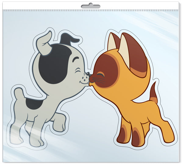 *ФМ2-12707 ПЛАКАТ ВЫРУБНОЙ А4 В ПАКЕТЕ. Котенок Гав целует щенка из мультфильма Котенок Гав (с блестками в индивидивидуальной упаковке с европодвесом и клеевым клапаном)