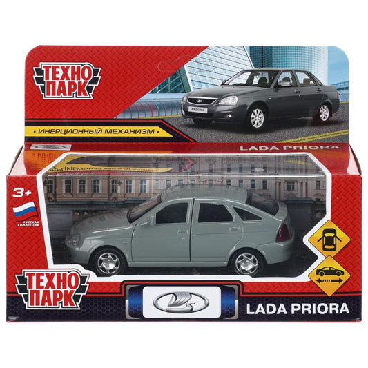 Машина металл LADA PRIORA 12 см, двери, инерц,cеребристо-серый, Технопарк