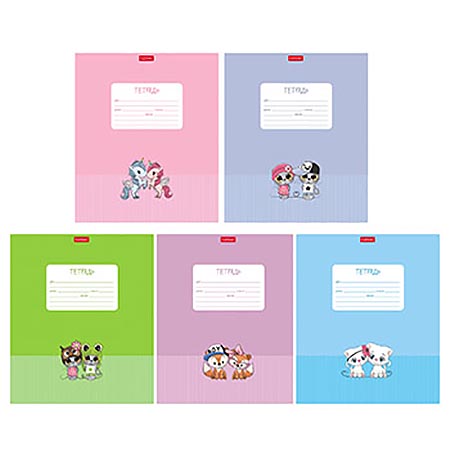 Тетрадь школьная "Мультяшки" (12 листов, косая линия с дополнительной горизонтальной, ассорти)