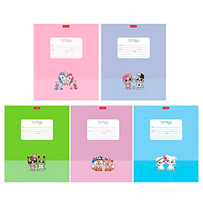 Тетрадь школьная "Мультяшки" (12 листов, косая линия с дополнительной горизонтальной, ассорти)