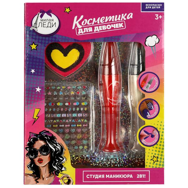 Косметика ДЛЯ ДЕВОЧЕК лак, ручка для дизайна ногтей<br> , наклейки, пилочка МИЛАЯ ЛЕДИ в кор.2*48шт