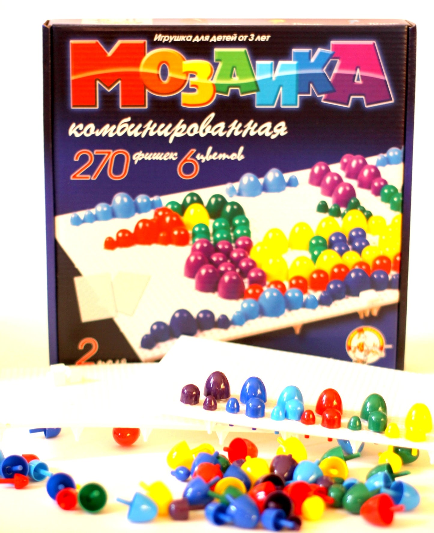 Мозаика комбинированная. 270 фишек, 6 цветов, 2 поля (10мм, 15мм, 20мм)