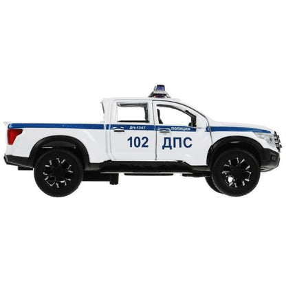 Машина металл NISSAN TITAN ПОЛИЦИЯ 12,5 см, двери, баг, инер, белый, кор. Технопарк в кор.2*36шт