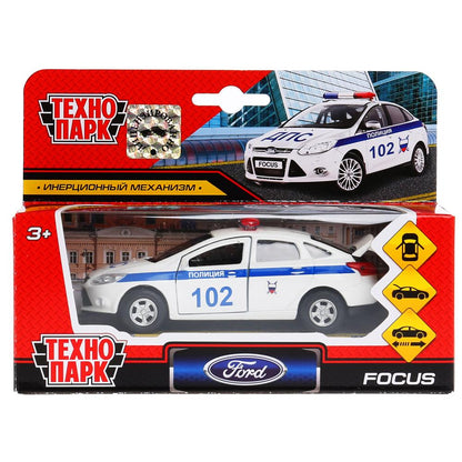 Машина металл FORD Focus полиция 12см, инерц., открыв.двери и багажник в кор. Технопарк в кор.2*24шт