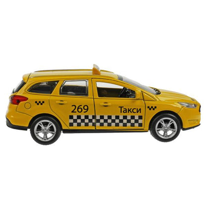 Машина металл FORD FOCUS TURNIER ТАКСИ длина 12 см, двер, багаж, инерц, кор. Технопарк в кор.2*36шт