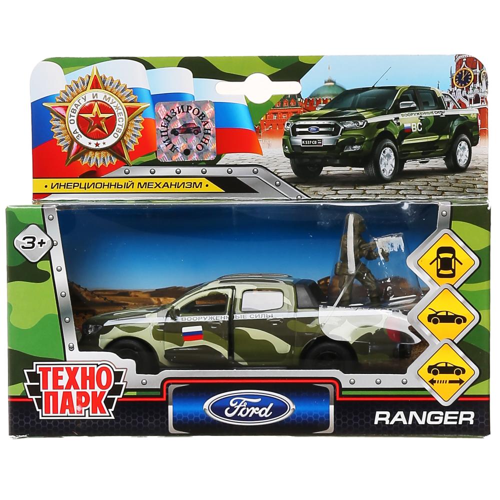 Машина металл FORD ranger, 12 см, дв., баг., инер.+солд. 4,5 см, в ассорт. Технопарк в кор.2*24шт