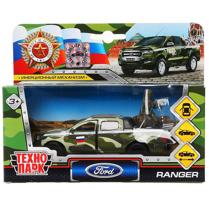Машина металл FORD ranger, 12 см, дв., баг., инер.+солд. 4,5 см, в ассорт. Технопарк в кор.2*24шт