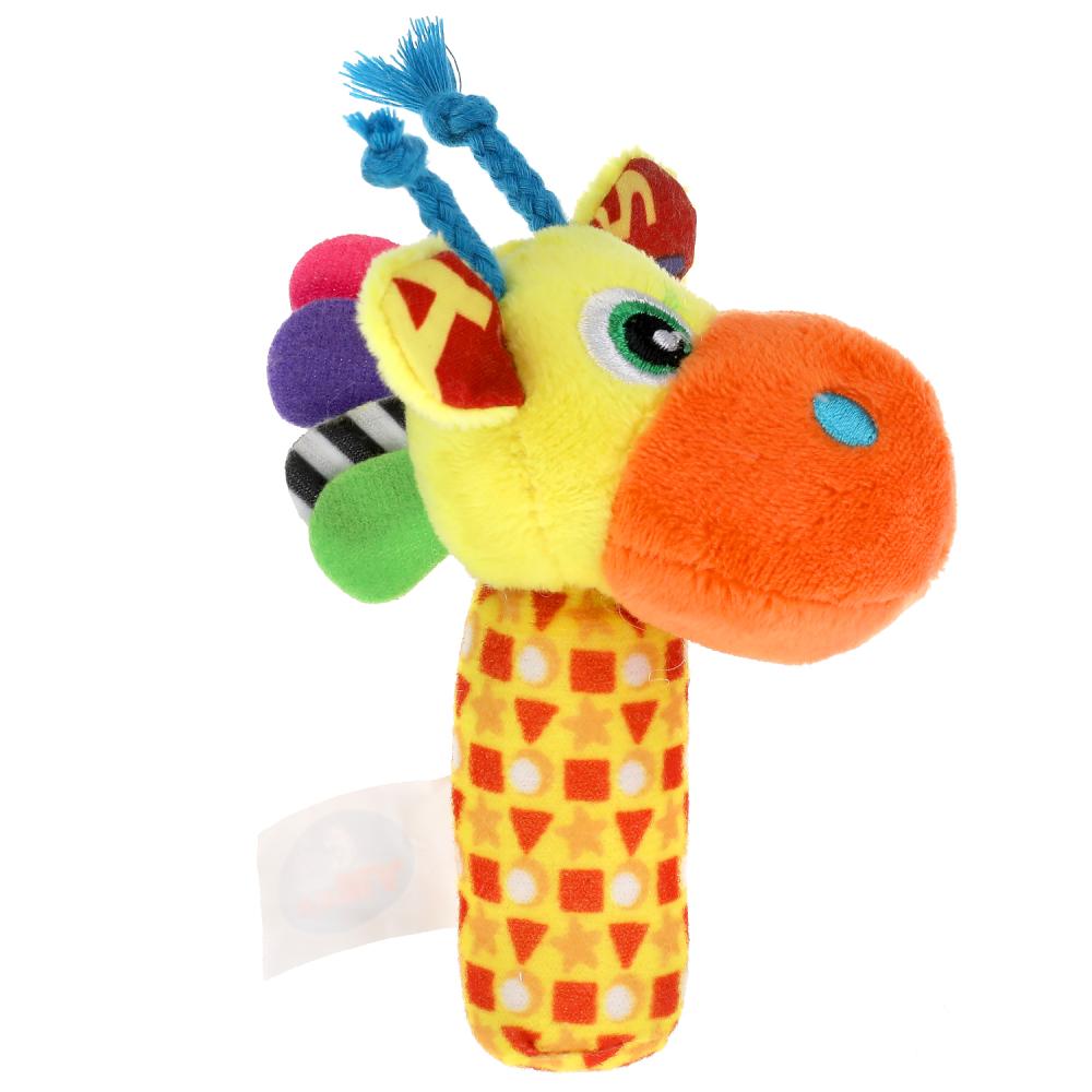 Текстильная игрушка пищалка с погремушкой "смешной жирафик" на карт. в пак. Умка в кор.300шт