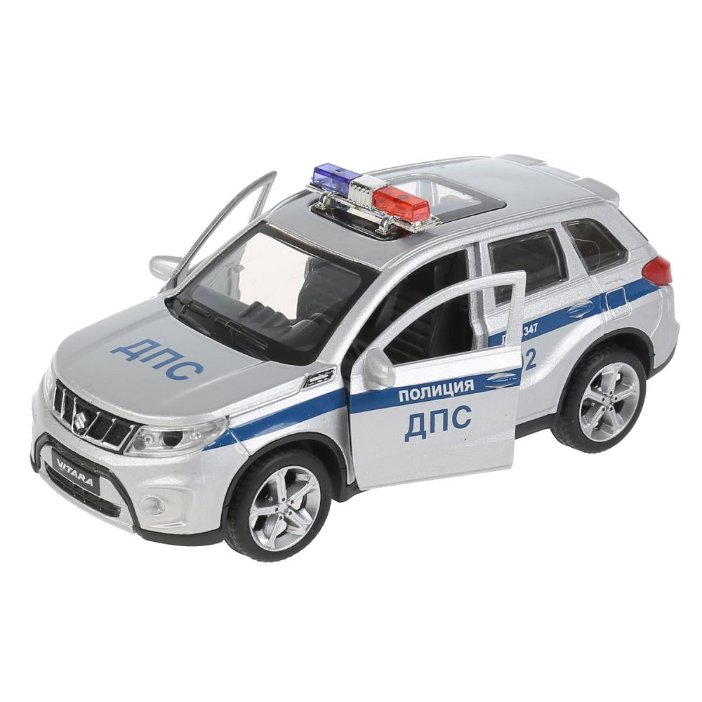Машина металл SUZUKI VITARA ПОЛИЦИЯ 12 см, двери, багаж, серебр, в кор. Технопарк в кор.2*36шт