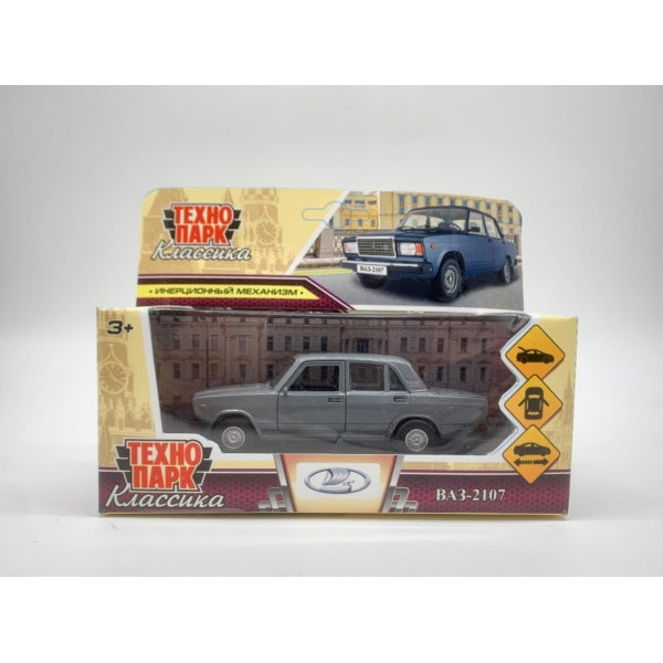 2107-12-GY (72) Машина металл ваз-2107 длина 12 см, двери, багаж, инер, мокрый асфальт, кор. Технопа