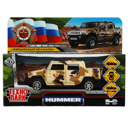 Machine en métal HUMMER H2 PICKUP КАМУФЛЯЖ 12 см, двер, баг, инер, песочн, kor. Parc technologique dans le cor.2*36шт