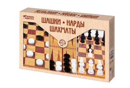 ИГРА НАСТОЛЬНАЯ "ШАШКИ, НАРДЫ, ШАХМАТЫ" (БОЛЬШИЕ) в кор.5шт