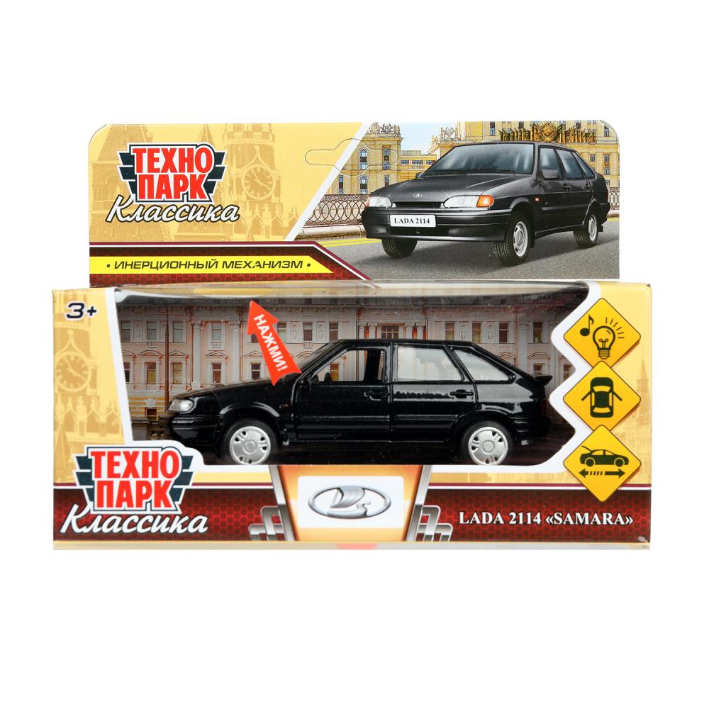 Машина металл свет-звук LADA 2114"самара",12см,откр дв,баг,инер,черный,в кор Технопарк в кор.2*36шт