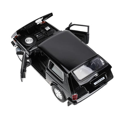Машина металл свет-звук LADA lada 4x4, 18,5 см, дв, кап, баг,инер,черн Технопарк в кор.2*18шт