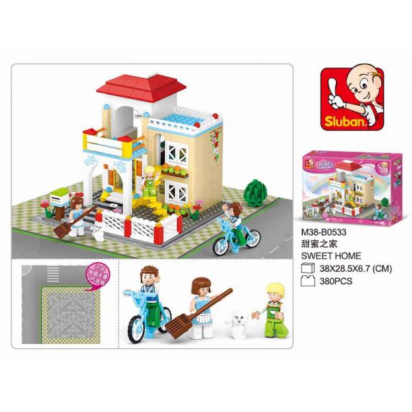 КОНСТРУКТОР ПЛАСТ. ДОМ С ФИГУРКАМИ, 380ДЕТ. В РУСС. КОР. 38*28*6СМ в кор.16шт