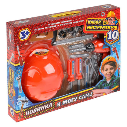 НАБОР ИНСТРУМЕНТОВ С КАСКОЙ "ИГРАЕМ ВМЕСТЕ" В РУСС. КОР. 40*32*6,3СМ dans cor.2*18шт