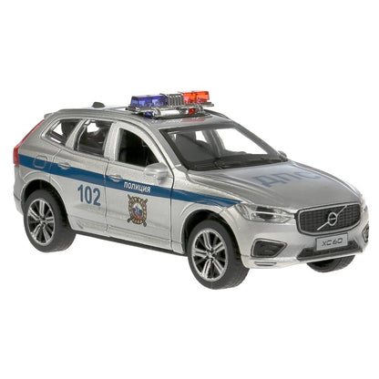 Машина металл свет-звук "volvo xc60 r-desing полиция" 12см,инерц,серебристый. Технопарк в кор.2*36шт