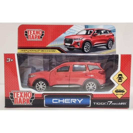 Машина металл chery tiggo 7 pro max 12см, двери, кап, баг, инер,красный,кор. Технопарк в кор.2*36шт