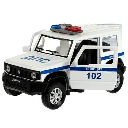 Машина металл свет-звук SUZUKI JIMNY ПОЛИЦИЯ 11,5 см, двер, баг, инер, кор. Технопарк в кор.2*36шт