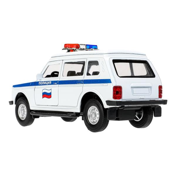Machine en métal pour véhicule LADA 4x4 2131 ПОЛИЦИЯ 12,8 см, двер, баг, инр, кор.. Технопарк в кор.2*36шт