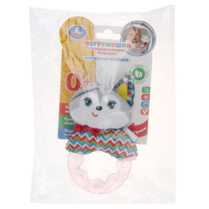 Текстильная игрушка погремушка с охлаждающим кольцом "ласковый котенок" Умка на карт. в кор.312шт