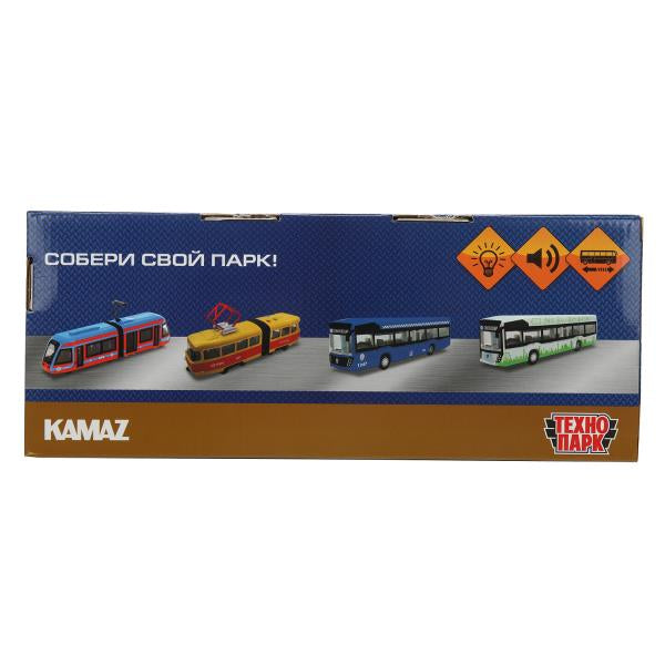Модель пластик свет-звук ЭЛЕКТРОБУС КАМАЗ-6282 19,5 см,красный, кор. Технопарк в кор.48шт
