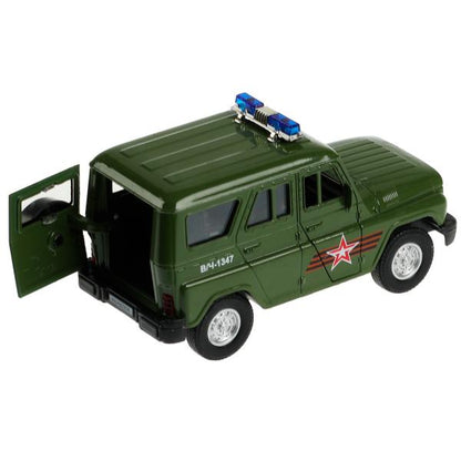 HUNTER-12SLARR-GN338203 Machine en métal pour véhicule UAZ HUNTER АРМИЯ РОССИИ 12 см, двер, багаж, ин, кор.