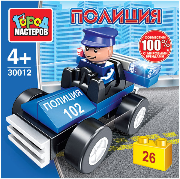 Конструктор ПОЛИЦЕЙСКИЙ на машине, 26 дет. Город мастеров в кор.240шт