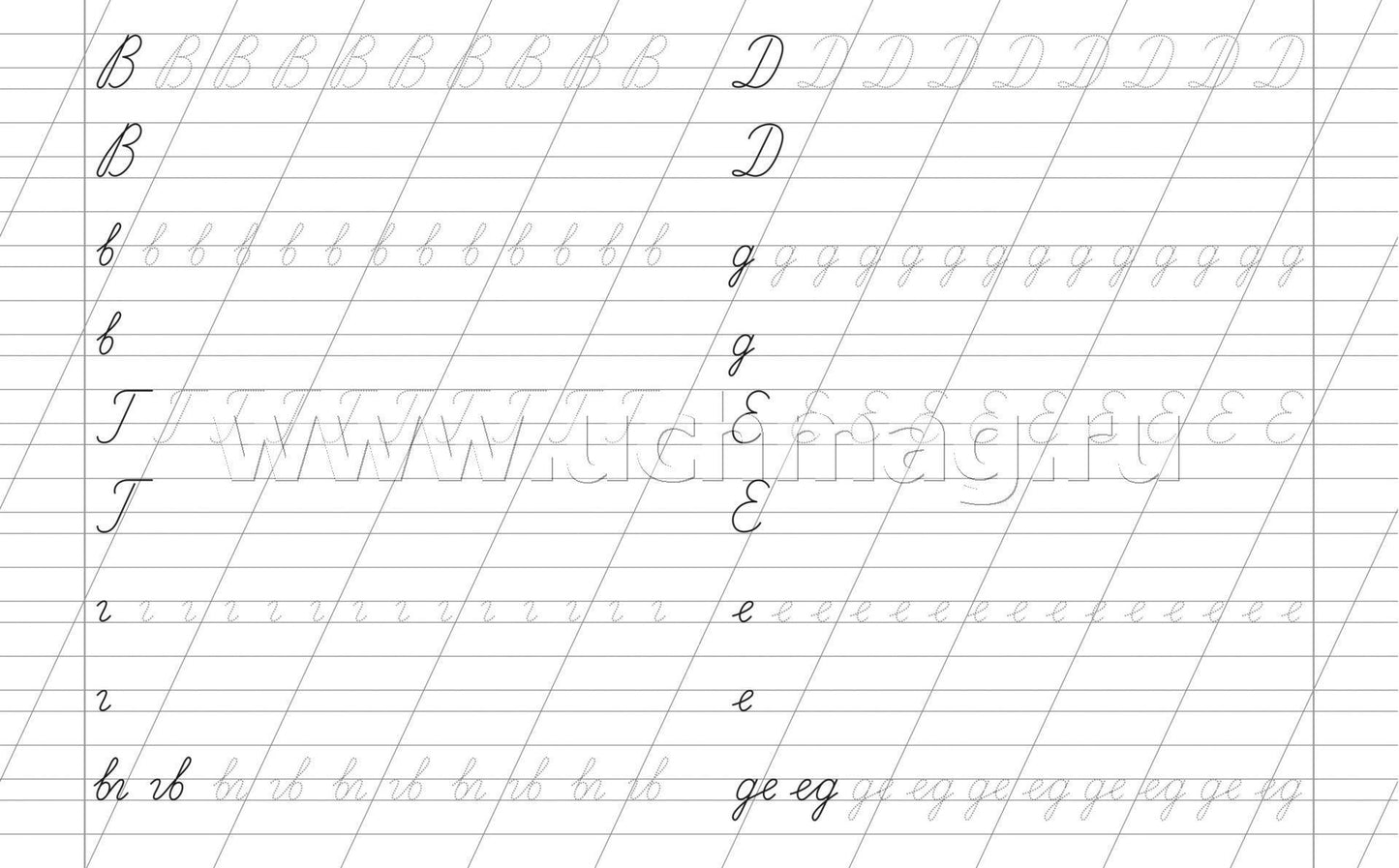 Письмо букв по линейкам. 7-8 lettres. Задания по чистописанию и каллиграфии (1-2 classes). 16 pièces.