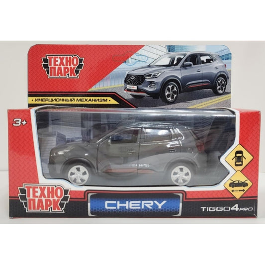 Машина металл chery tiggo 4 pro 12 см, двери, кап, баг,инер,темно-серый,кор. Технопарк в кор.2*36шт