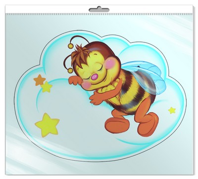 *ФМ-9514 ПЛАКАТ ВЫРУБНОЙ А4 В ПАКЕТЕ. Пчелка на облачке (с блестками в индивидивидуальной упаковке с европодвесом и клеевым клапаном)