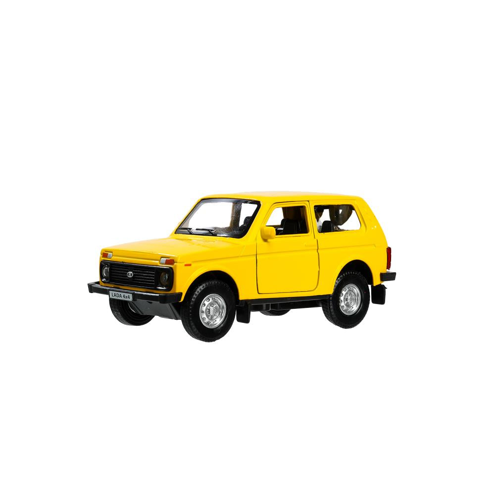 Machine en métal LADA 4x4 12 cm, double, bagage, inerce, jaune, cor. Parc technologique dans le cor.2*36шт