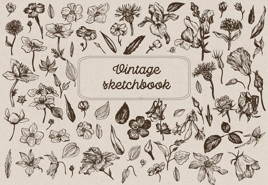 Скетчбук. Винтажный гербарий (формат А5, 128 стр, открытый корешок, бумага слоновая кость)