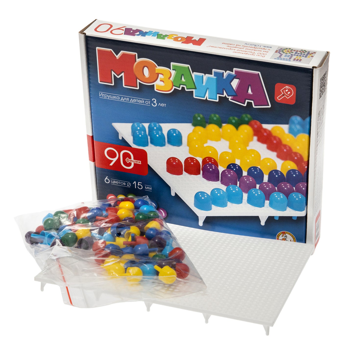 Мозаика. 90 фишек, 6 цветов, 15 мм