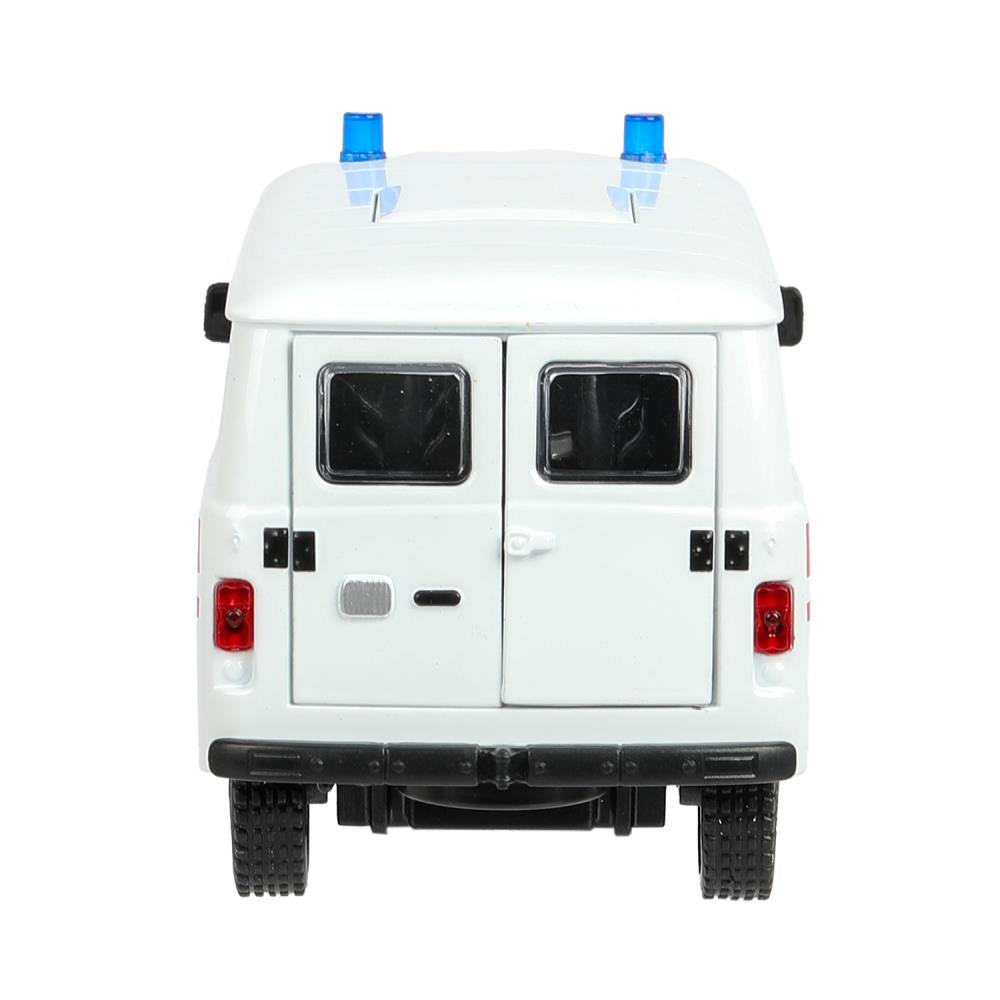Machine en métal pour le véhicule UAZ УАЗ 452 СКОРАЯ, 18,5 см, св-зв,дв,люк,баг,ин,бел Технопарк в кор.2*18шт